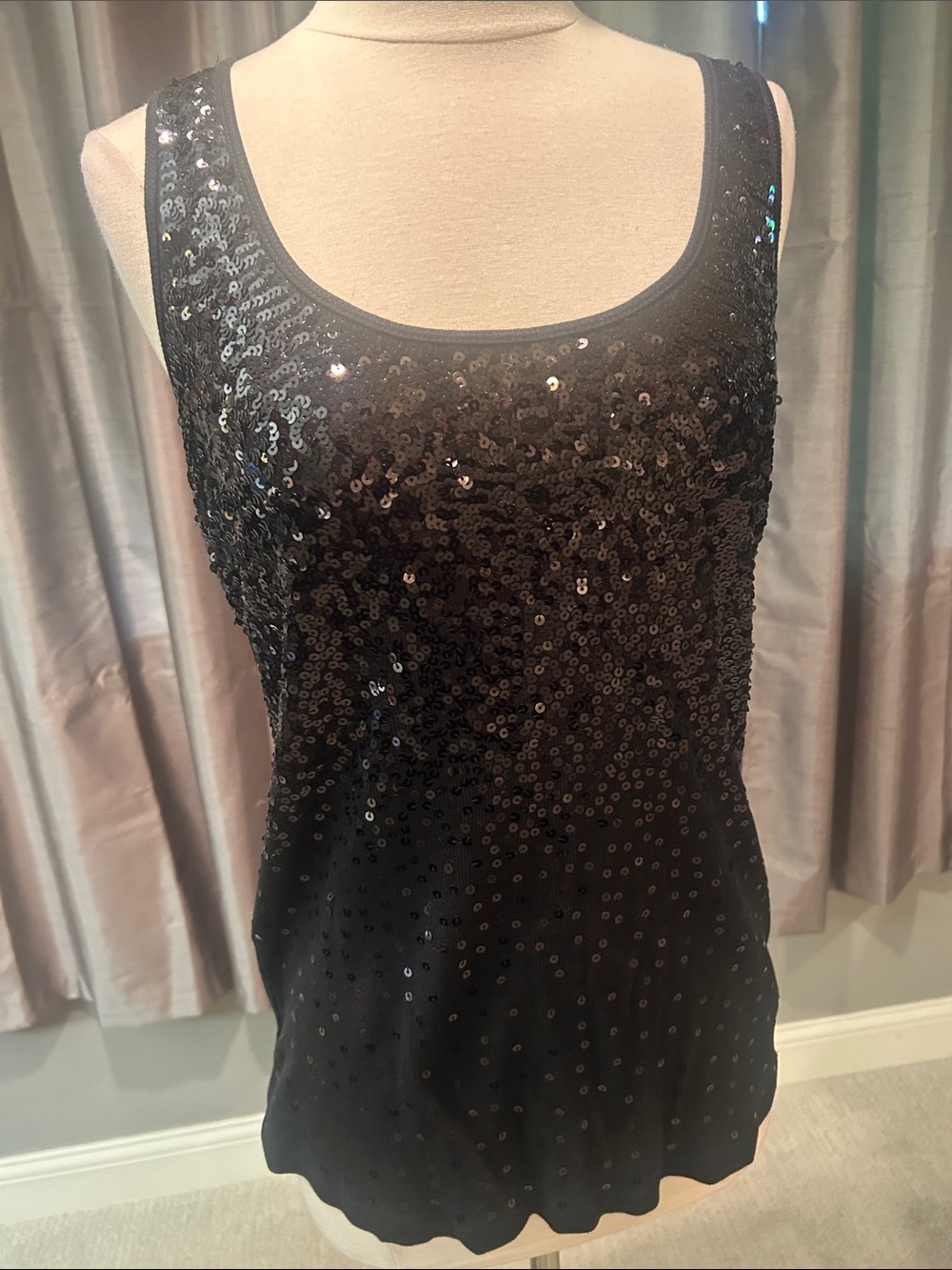 Express Black Sequin Scoop Neck Tank Top